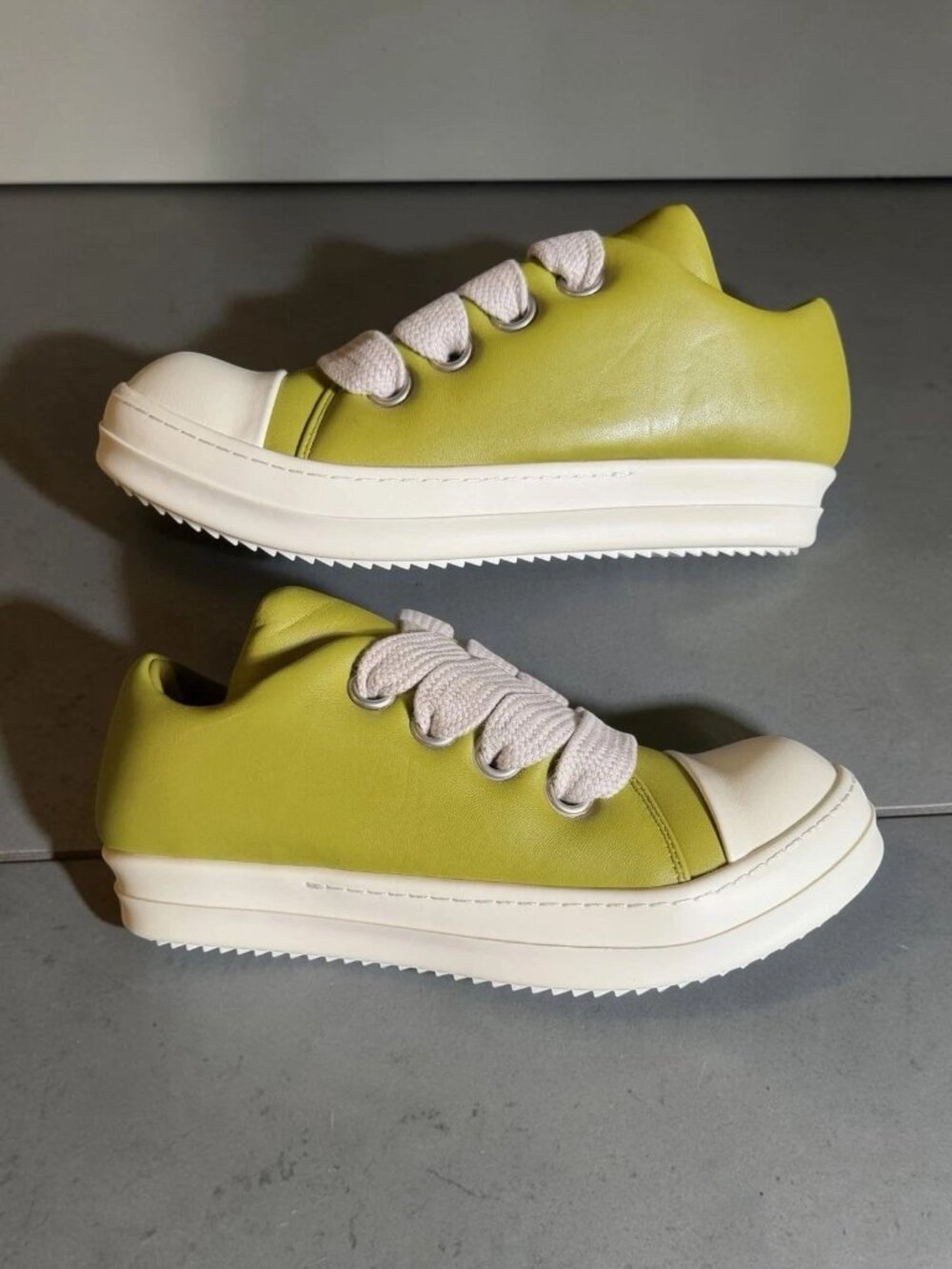 Rick Owens Sneakers Jumbo Laces Low Top Green Leather Men’s EU 42 US 9 Rare
